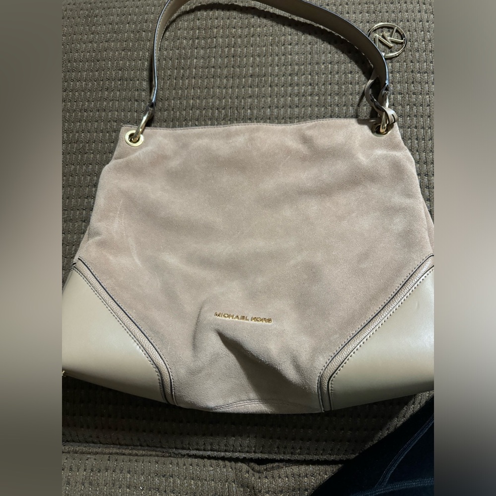 Michael Kors NWT Nicole Suede Leather Large Shoulder Bag in Dark Khaki